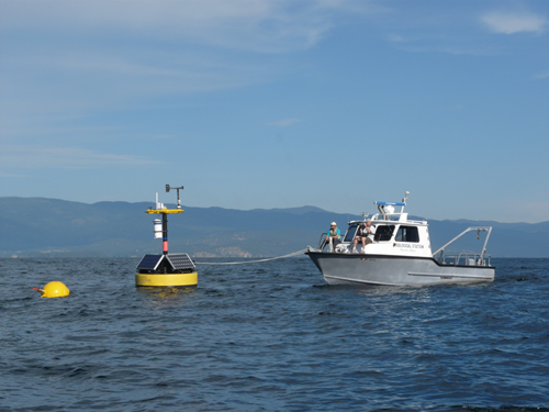 "Jessie B" research vessel with newly deployed LakeNET buoy