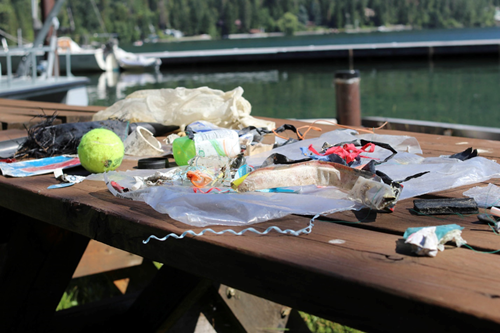 A collection of trash found by Holly Church as she walked along the lake shore in May.