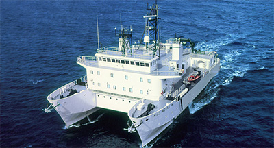 Deep sea science ship at sea