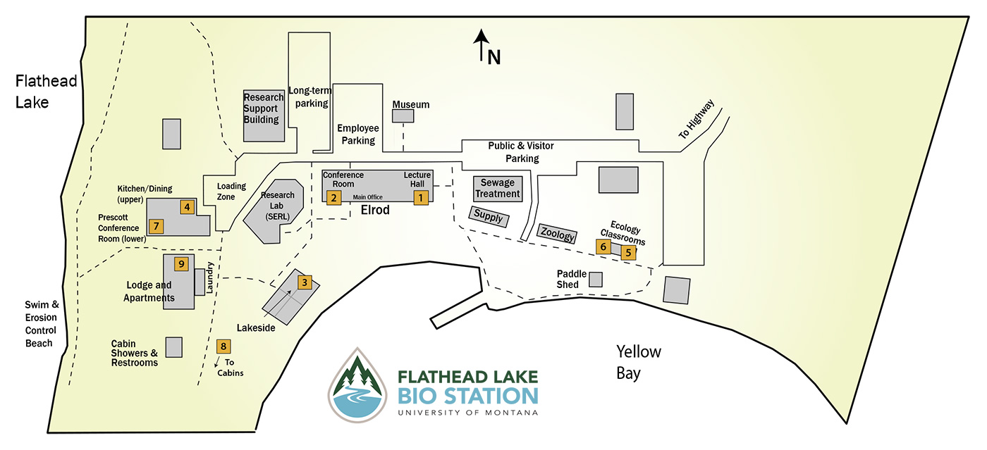 Line drawing map of location of conference facilities on the FLBS campus