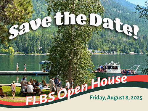 FLBS Open House Save the Date flyer - view of Yellow Bay during prior open house