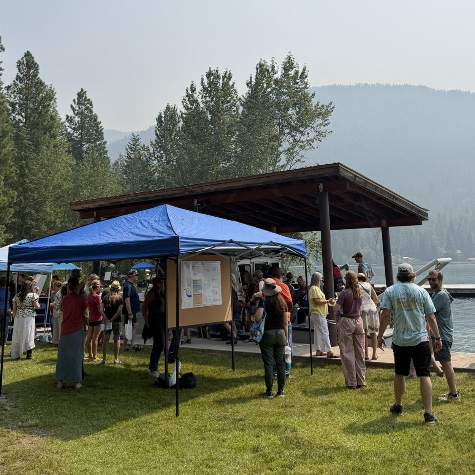 Open House visitors wait to board the Jessie B. research vessel during the Bio Station's Open House on August 7