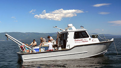 Refurbished Jessie B sampling on Flathead Lake with students and staff