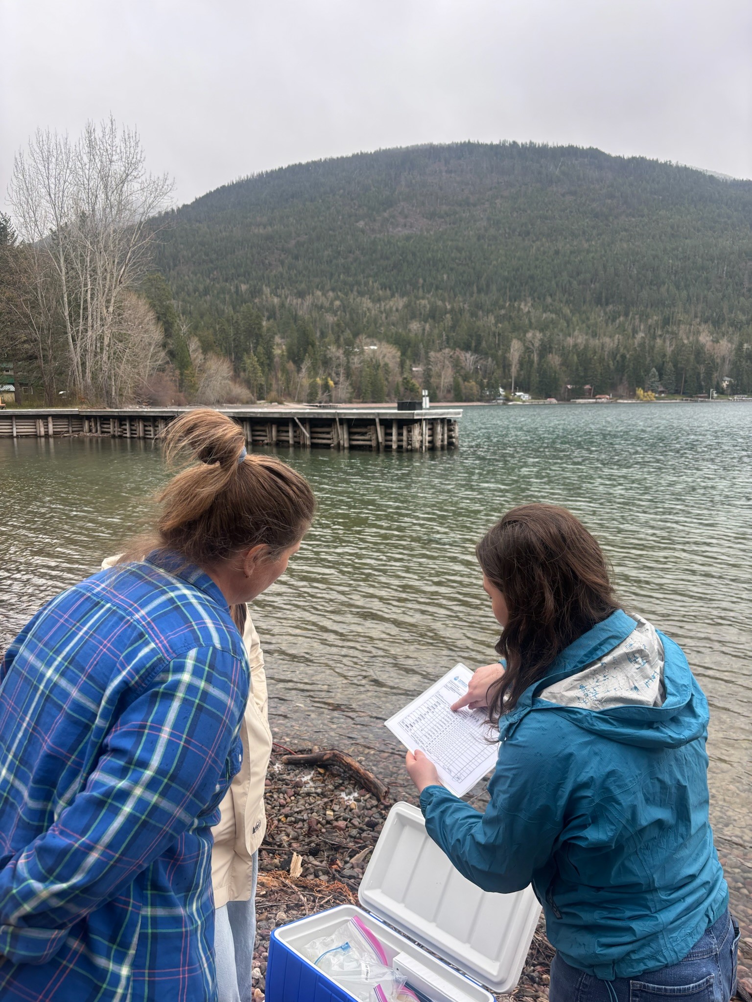 The Flathead Lakers Monitoring Montana Waters group is being trained on how to fill out a Chain of Custody form for water monitoring.