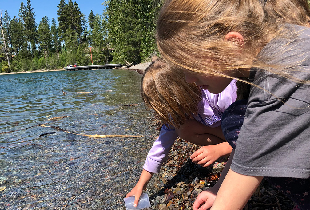 First-graders collect water samples along Flathead Lake shoreline
