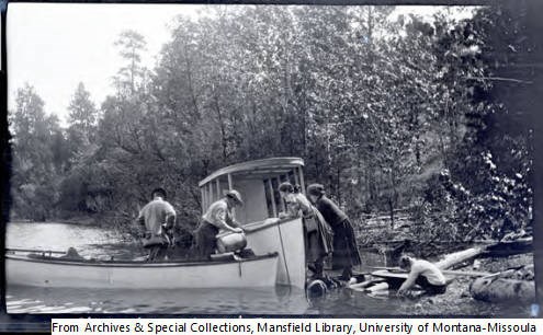 Early century students conduct studies by boat in Yellow Bay