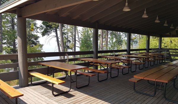 FLBS dining tables on the outdoor covered deck