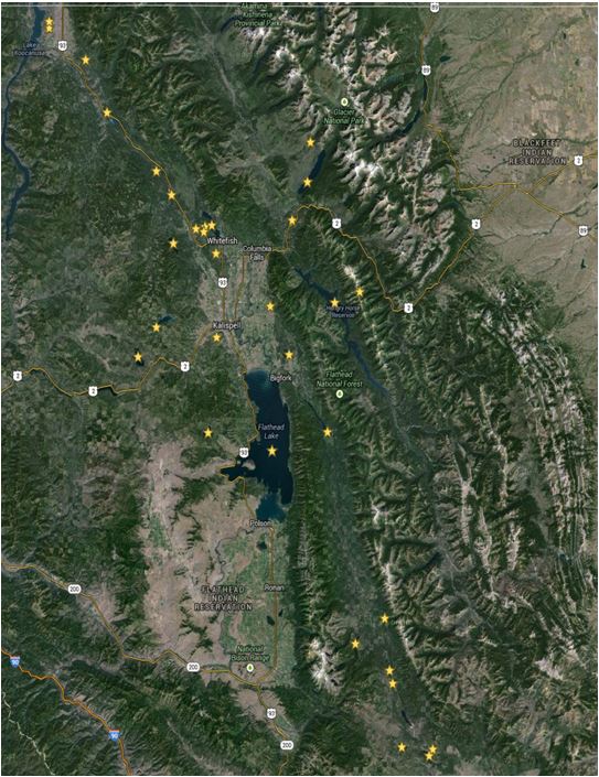 Map indicating current sampling locations for Eurasian milfoil