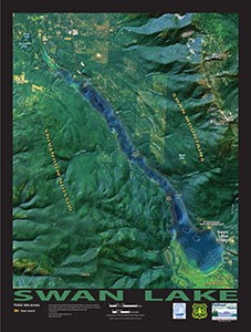 Swan Lake satellite image with elevation map